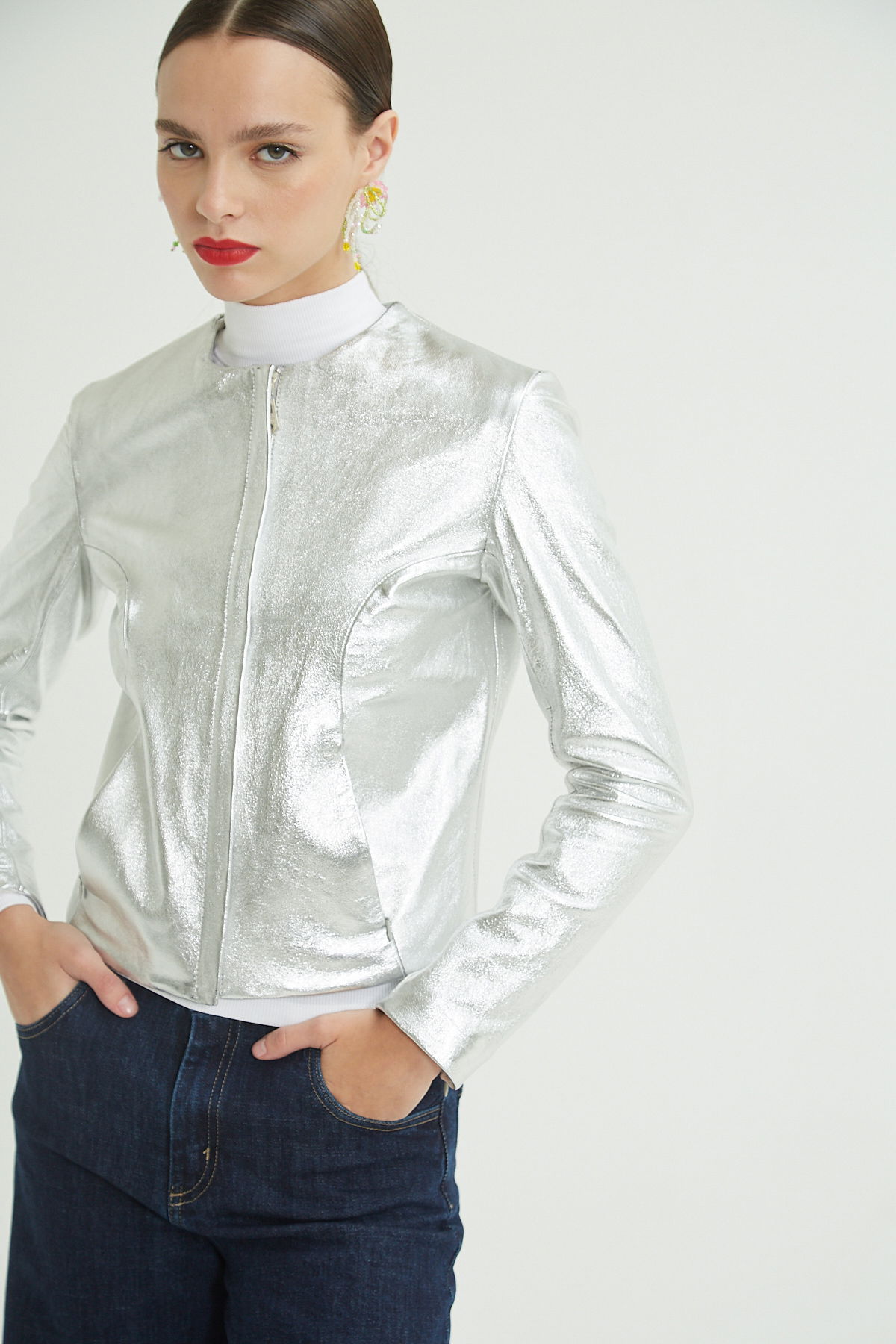 CAMPERA DE CUERO MARION METALIZADA // OVINO ITALIANO