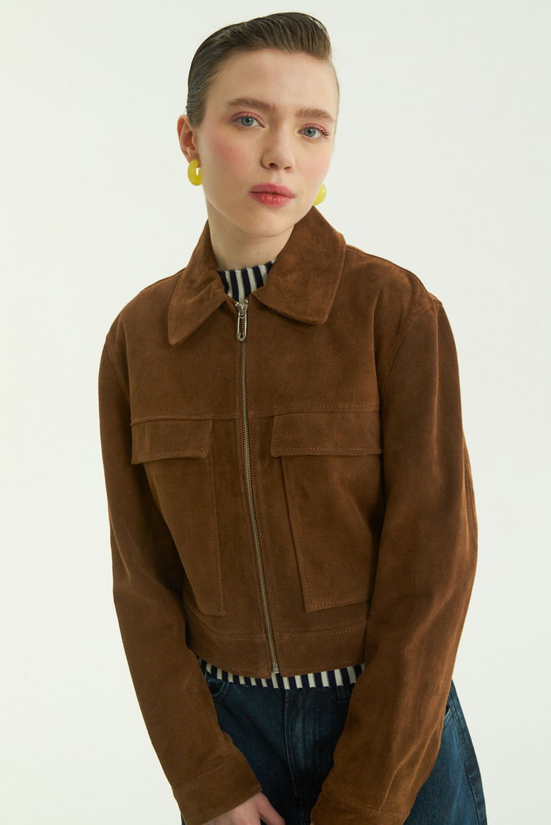 CAMPERA DE CUERO ONIX GAMUZÓN