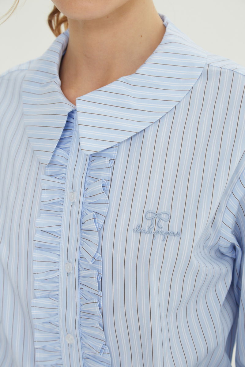 Camisa rayada de algodón recta con mangas amplias y cartera con volados. 